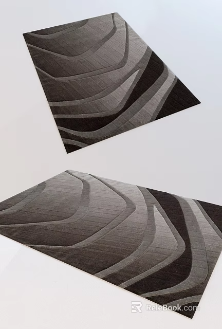 Modern Square Carpet With Gray Black Curved Patterns For Living Room Decor 3d model 