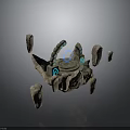 Ancient Stone Ritual Structure With Circular Blue Green Ornament And Surrounding Rocks 3d model