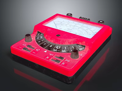 Red Analog Multimeter With Dial Display And Knob Controls For Electronic Testing 3d model