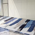 Modern Square Rug With Blue White Gray Striped Abstract Patterns In Bright Interior