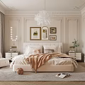 Elegant Classic Bedroom Interior With Wainscoting Walls Chandelier Framed Art Bedside Tables And Rug