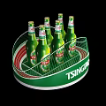 Tsingtao Green Beer Bottles Arranged on Circular Display Rack for Retail Showcase