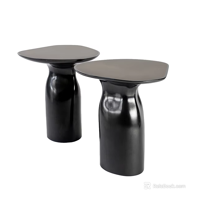 Modern Black Side Tables With Irregular Top And Sculptural Base Design 3d model