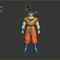 Game Movie Character in Orange Combat Outfit with Black Spiky Hair Blue Belt and Boots