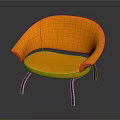 Orange Upholstered Modern Leisure Chair With Curved Armrest And Black Metal Legs