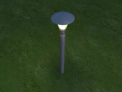 Modern Outdoor Light with Round Top and Cylindrical Pole Illuminating on Green Grass Lawn 3d model