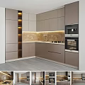 Modern Kitchen Cabinets With Light Gray Design LED Lighting Marble Countertop And Backsplash 3d model