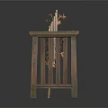 Rustic Wooden Furniture Set With Bamboo Leaf Decorated Screen And Lattice Table