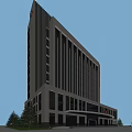 Modern Hospital Building With White Exterior Glass Curtain Wall Multiple Floors And Red Logo