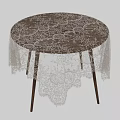 Elegant Round Dining Table With White Lace Tablecloth And Wooden Legs