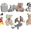 Plush Stuffed Dolls Collection With Teddy Bear Dog Mickey Mouse Giraffe Elephant And Whale