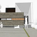 Modern Detached Villa with Wooden Facade Garden Bicycle Dog and Person Stretching