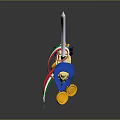 Decorative Sword With Gold Medals And Colored Ribbons On Dark Background