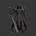 Medieval Armored Warrior With Spiked Armor Horned Helmet And Long Sword