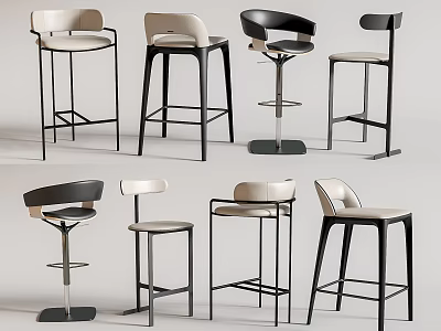 Modern Bar Stools With Metal Frames Beige Black Seats And Backrests In Various Styles 3d model