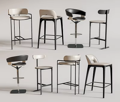 Modern Bar Stools With Metal Frames Beige Black Seats And Backrests In Various Styles 3d model