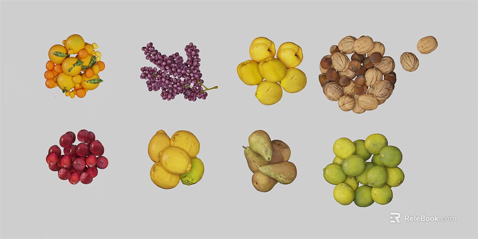 Fresh Assorted Fruits Variety Including Grapes Oranges Lemons Apples And Plums For Healthy Diet 3d model 