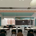 Shrimp Dry Pot Restaurant With Modern Interior Blue Walls White Signage And Dining Area