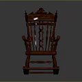 Elegant Ornate Wooden Rocking Chair With Carved Backrest And Leather Padded Seat