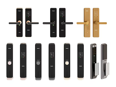 Modern Smart Door Handles In Various Styles And Black Gold Colors 3d model