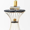 Modern Round Side Table With Elegant Marble Top And Black Metal Base 3d model