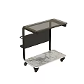Modern Wheeled Side Table With Glass Top Black Metal Frame And Marble Tray