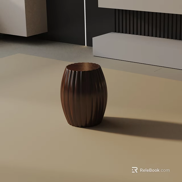 Wooden Side Table With Ribbed Design In Dark Brown For Modern Living Room 3d model 