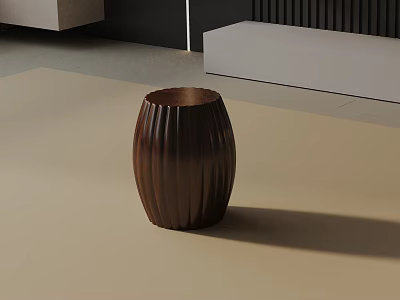 Wooden Side Table With Ribbed Design In Dark Brown For Modern Living Room 3d model