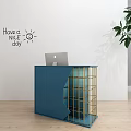 Modern Colorful Reception Desk Design With Metal Frame Lighting And Green Plants