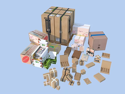 Household Items Packaging With Various Cardboard Boxes And Storage Supplies 3d model
