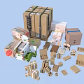 Household Items Packaging With Various Cardboard Boxes And Storage Supplies