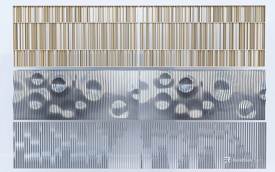 Modern Partition Screens With Striped Patterns Circular Holes And Translucent Panels 3d model 