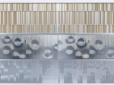 Modern Partition Screens With Striped Patterns Circular Holes And Translucent Panels 3d model