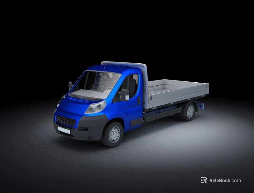 Blue Commercial Single Cab Flatbed Truck With Modern Design In Dark Background 3d model 