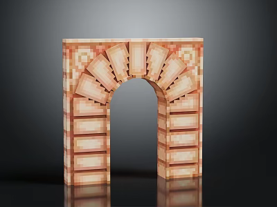 3D Rendered Arch Structure With Block Brick Pattern And Reflective Surface On Dark Background 3d model