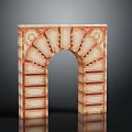 3D Rendered Arch Structure With Block Brick Pattern And Reflective Surface On Dark Background