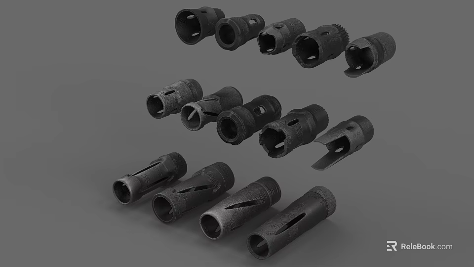 Tactical Military Weapon Components With Various Black Tubular Designs 3d model 