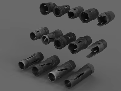 Tactical Military Weapon Components With Various Black Tubular Designs 3d model