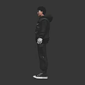 Human Character Wearing Gray Hoodie Cargo Pants White Gloves and Sneakers Standing on Dark Background