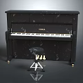 Black Yamaha Piano With Marble Patterned Surface And Matching Stool White Stand Gold Casters 3d model