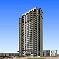 Modern Classical High Rise Building With Windows And Low Rise Structures 3d model