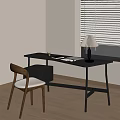 Home Study Space With Black Desk Wooden Chair White Cushion Table Lamp And Green Plants