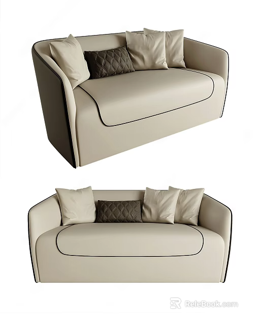 Modern Beige Sectional Sofa With Plush Cushions And Contemporary Design Elements 3d model
