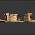 Modern Desert Inspired Architectural Scene With Sand Arches Columns And Central Fire Pit