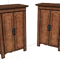 Two Traditional Wooden Wardrobes With Double Doors Flat Top And Wood Grain