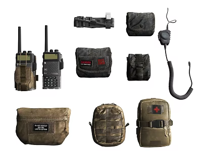 Tactical Weapons Gear Collection With Communication Radios Pouches And First Aid Kit 3d model