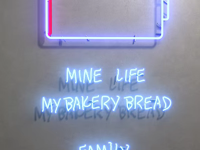 Neon Decorative Lights with MINE LIFE MY BAKERY BREAD FAMILY Lettering for Home Bakery Decor 3d model