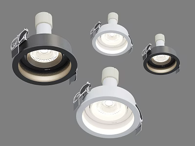Black And White Spotlights With Mounting Clamps And Illuminated Lamp Heads 3d model