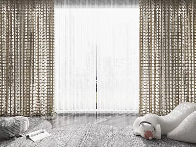 Modern Curtains With Textured Sides And White Sheer Center For Living Room Interior 3d model