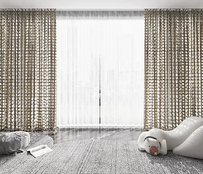 Modern Curtains With Textured Sides And White Sheer Center For Living Room Interior 3d model